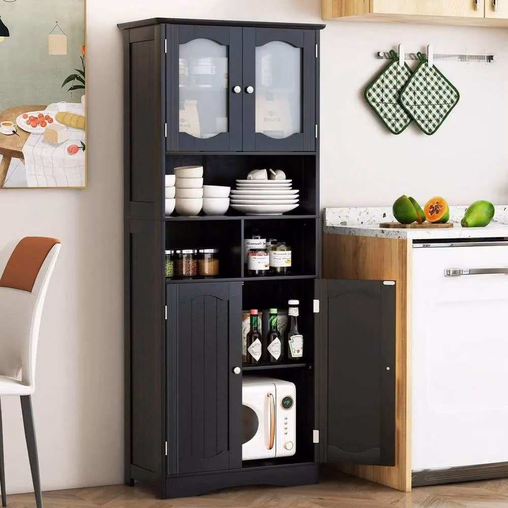 KORVIXA Modern Black Freestanding Bathroom Cabinet with Glass Doors and Internal Shelves, W: 60 cm, H: 75 cm – 4