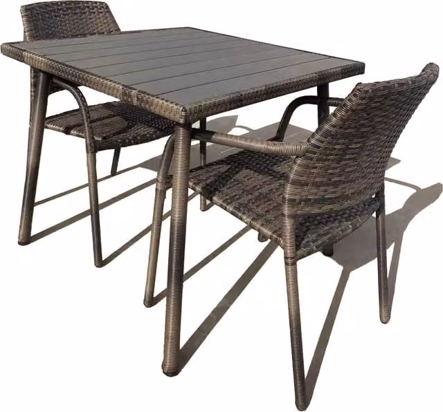 Furniture One Brown Rattan Patio Dining Set with Table and 2 Stackable Chairs