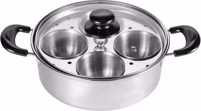 Nordara Stainless Steel Egg Poaching Pan with Glass Lid in Silver