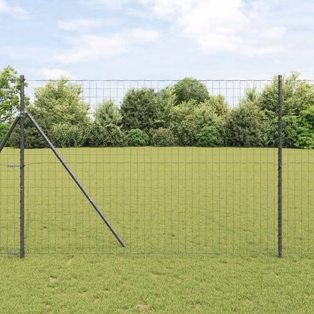 Berkfield Home Euro Fence Grey PVC-Coated Steel Fencing, W: 16 m, H: 1 m