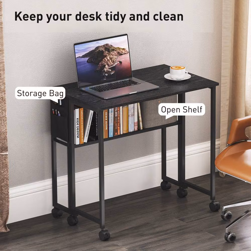 STILVORA Black Foldable Drop Leaf Desk with Castors – 7