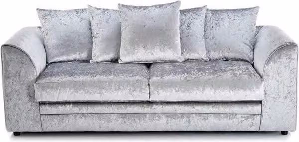 LUXURY LIFE Dylan 3 Seater Sofa in Silver Crushed Velvet Fabric with Solid Wood Frame – 1