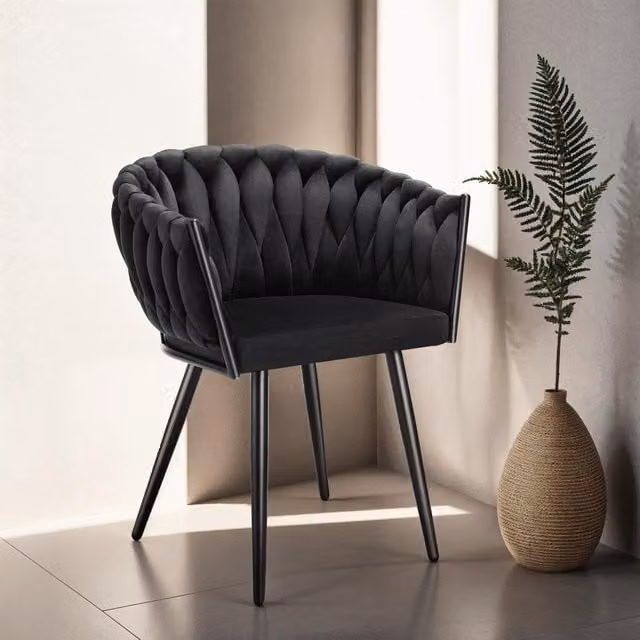 TECTAKE Astano Dining Chair Set of 6 in Black Velvet with Metal Legs