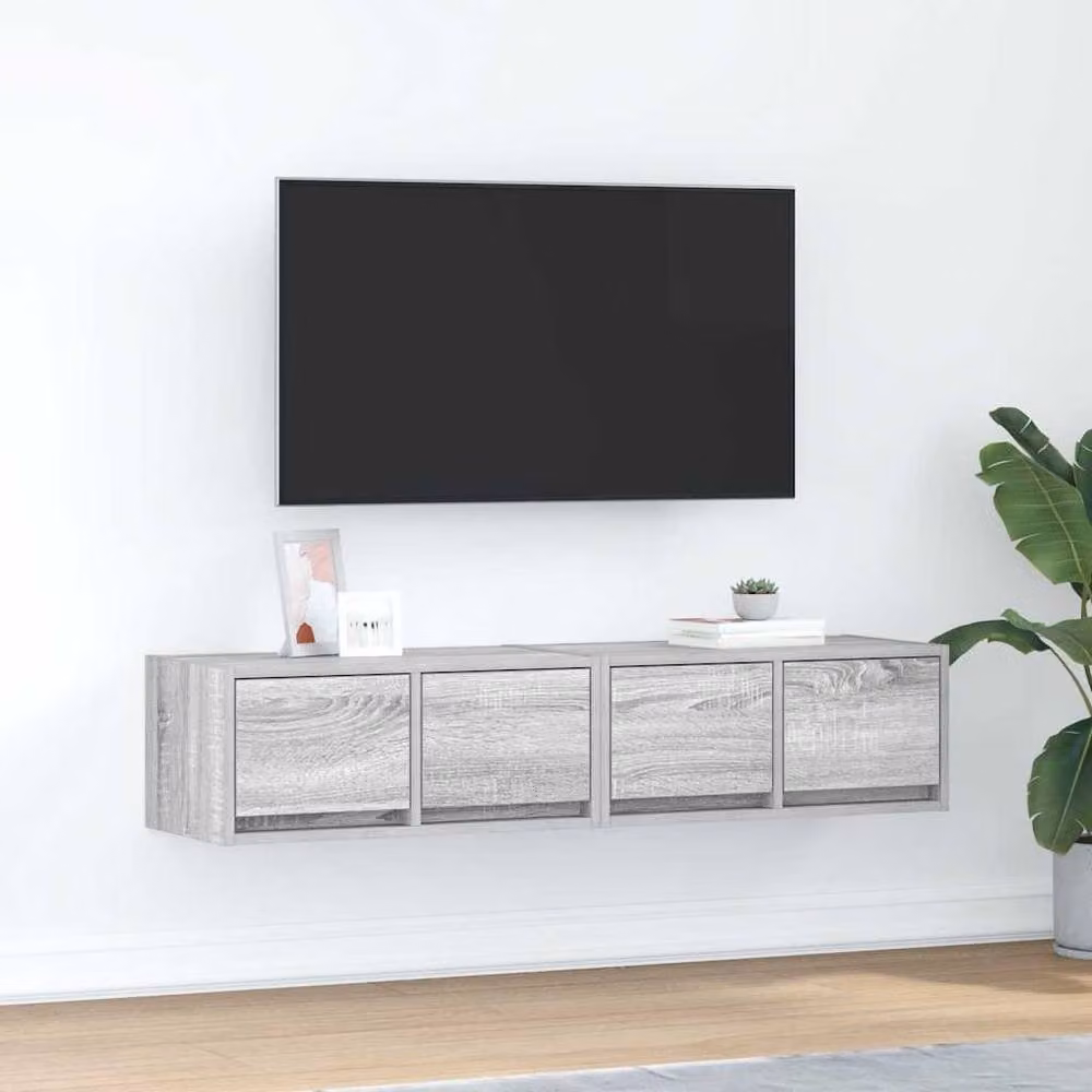 Berkfield Home Set of 2 Modern Grey Matt TV Cabinets, W/D/H: 60 x 31 x 25.5 cm – 2