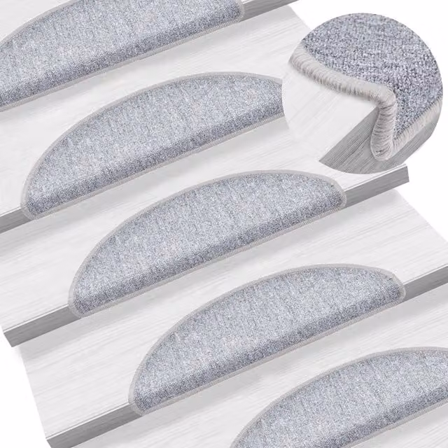 Berkfield Home Non-Slip Carpet Stair Treads, 15 Pieces, Light Grey, W: 56 cm, D: 17 cm, H: 3 cm