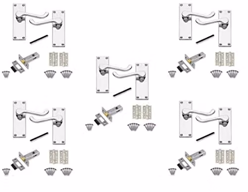 Golden Grace Scroll Latch Handles, 5 Sets, Polished Chrome, W: 120 mm, D: 40 mm