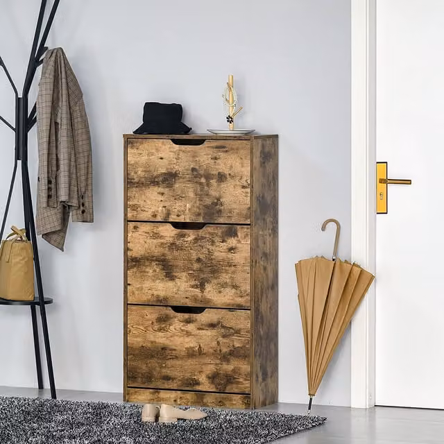 HOMCOM Shoe Cabinet with 3 Tilting Compartments in Rustic Brown