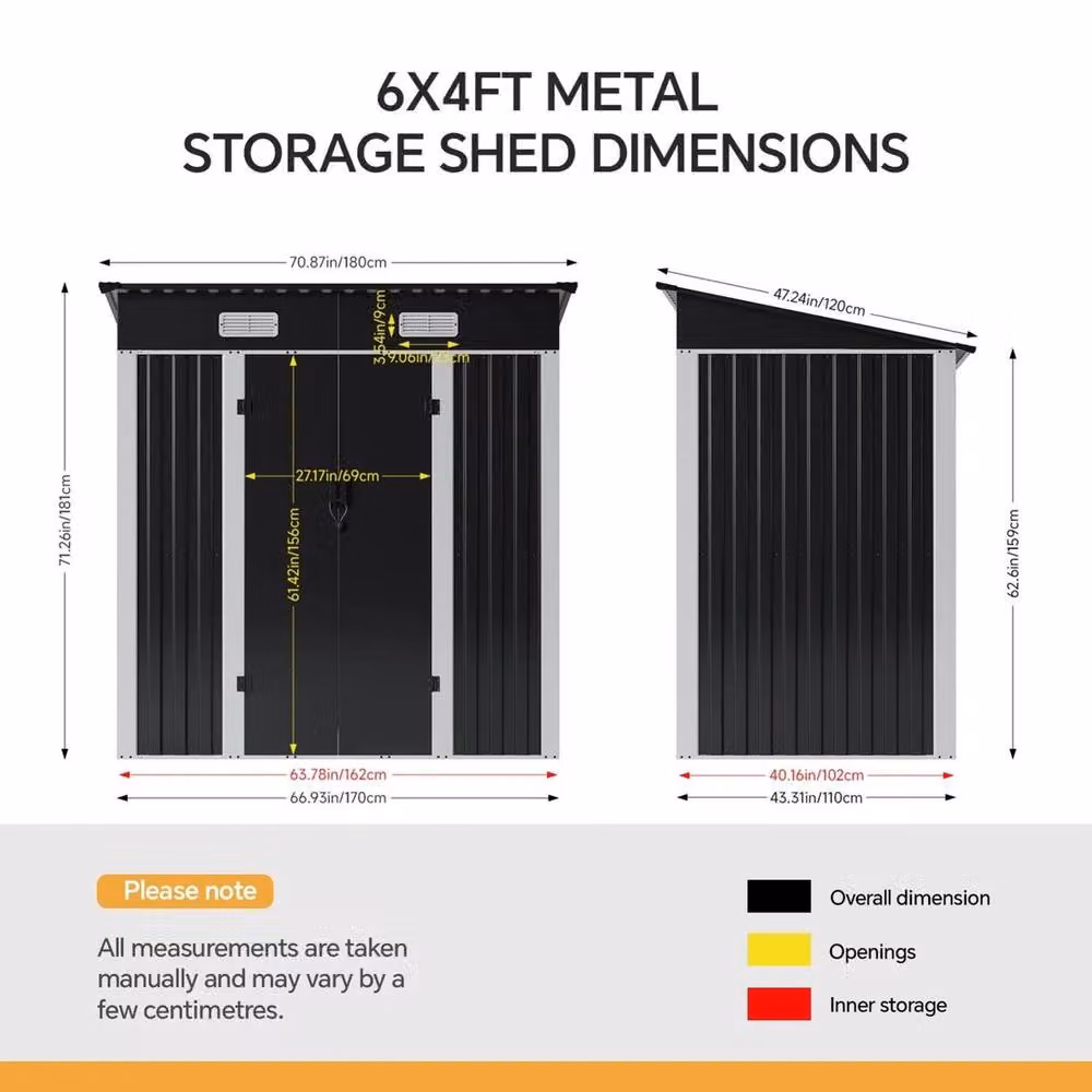 Kelvenix Black Metal Pent Roof Garden Shed with Single Door and Roof Vent, W/D/H: 182.88 x 121.92 x 181.0 cm – 2