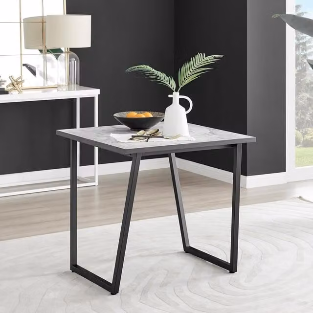 FurnitureboxUK Carson Square White Marble Effect Dining Table with Black Legs – 1