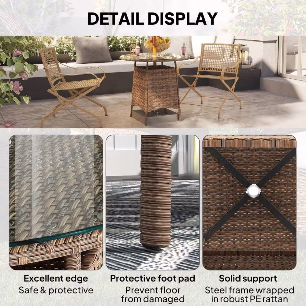 Wyld Haus Rotasa Brown Rattan Outdoor Coffee Table with Tempered Glass Top – 6