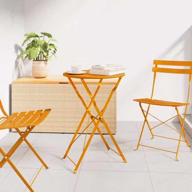 Berkfield Home Folding Bistro Table in Mustard Yellow, Powder-coated Steel, W: 50 cm, H: 71 cm