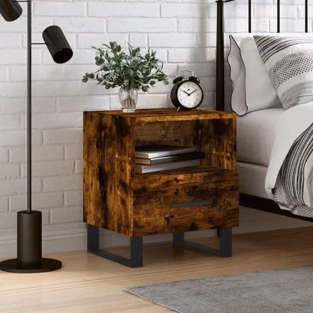 Berkfield Home Bedside Cabinet in Smoked Oak Brown, W: 40 cm, D: 35 cm, H: 47.5 cm