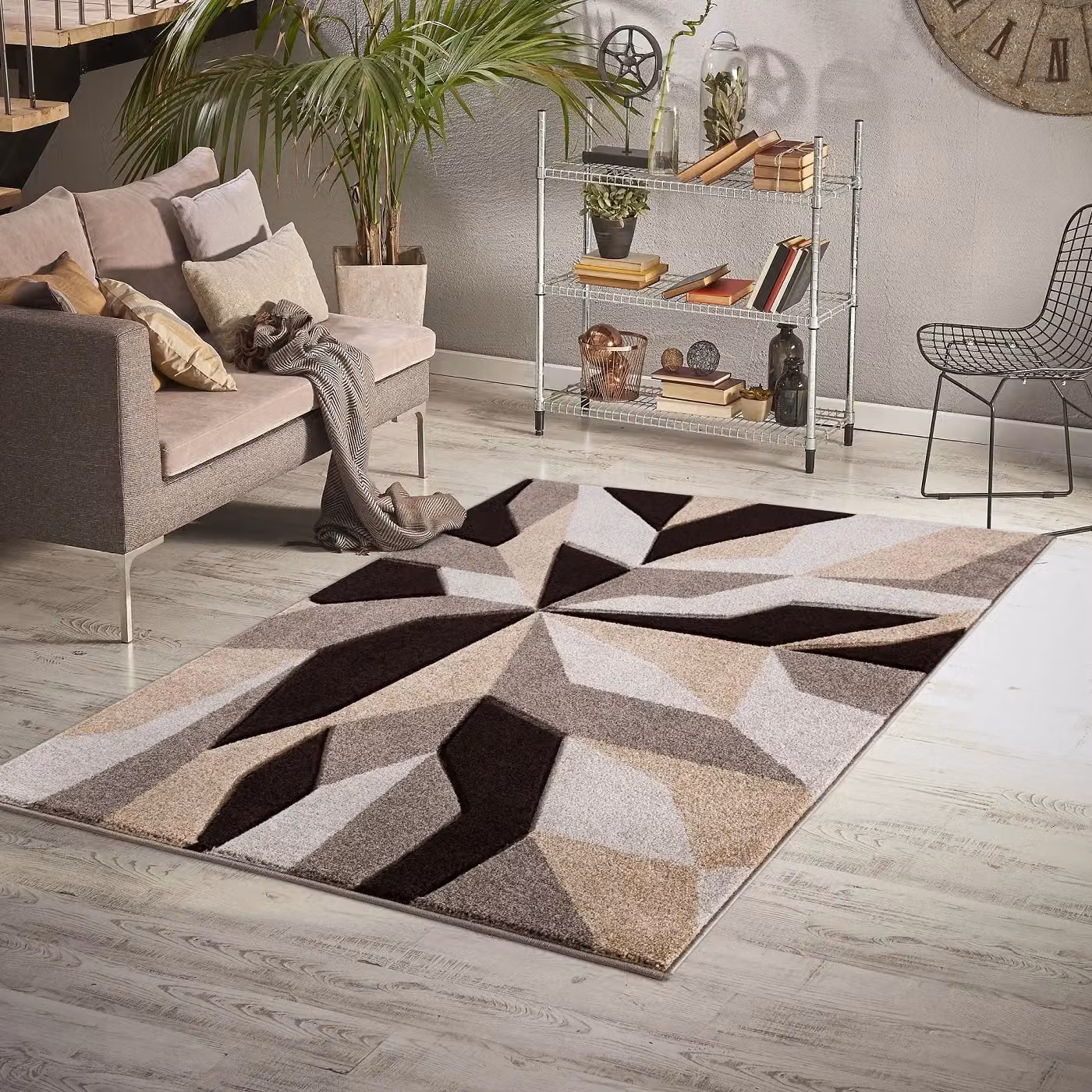 Smart Living Modern Hand Carved Geometric Area Rug in Brown, W/D: 60 x 110 cm – 3