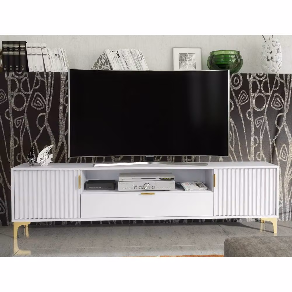 Mex Furniture LTD Tide Crest Modern TV Unit in White and Gold, W: 200 cm, D: 35 cm, H: 50 cm – 4