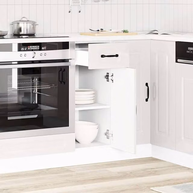 Berkfield Home Kalmar Kitchen Base Cabinet in High Gloss White Engineered Wood, W/D/H: 81.5 x 46 x 30 cm
