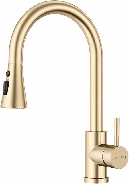 Blylund Brushed Brass Kitchen Tap with Pull Out Spray and Swivel Spout – 1
