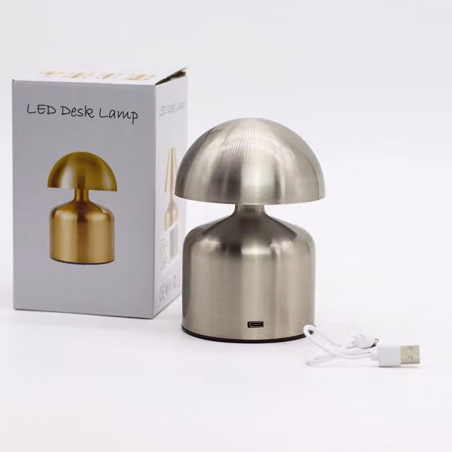 KDMK Silver Dome Mushroom LED Touch Tabletop Lamp with Rechargeable Battery
