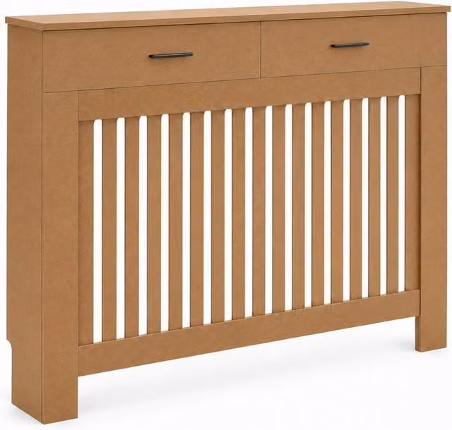 Jack Stonehouse JSH Vertical Slat Unpainted Wooden Radiator Cover with Storage Drawers in Brown