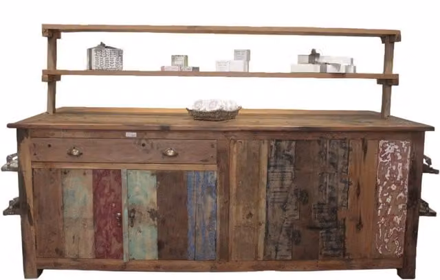KDMK Handmade Bali Upcycled Teak Rectangular Dining and Display Table, Brown, W: 207 cm, D: 97 cm, H: 80 cm