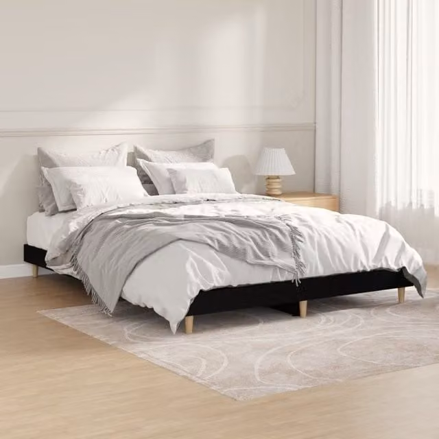 Berkfield Home Black Engineered Wood Bed Frame W: 140 cm, D: 190 cm – 1