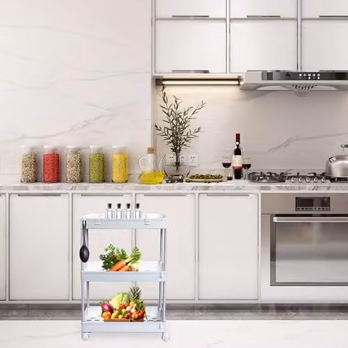 AMOS 3 Tier Rolling Storage Trolley, White Plastic Multi-Purpose Utility Cart, W/D/H: 39.0 x 12.5 x 60.0 cm – 2
