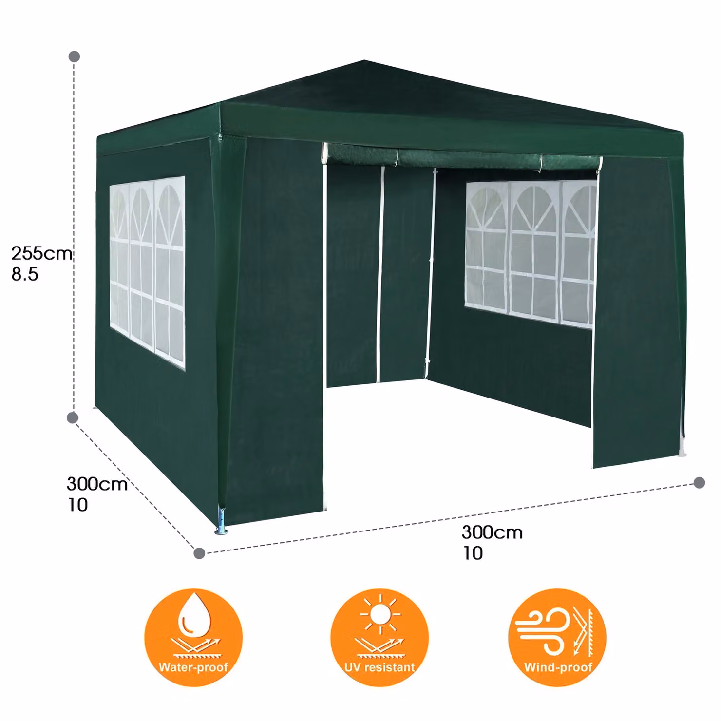 MCC Direct Event Gazebo with Removable Sides, Green, W/D/H: 300 x 300 x 255 cm – 2