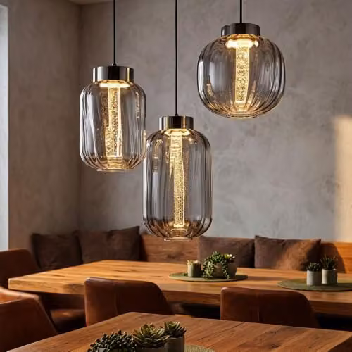 Globo Lighting Modern LED Suspended Pendant Lamp for Living and Dining Rooms in Black and Chrome with Smoked Glass, H: 150 cm – 2