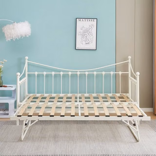 Kosy Koala White Glossy Metal Guest Day Bed with Underbed Trundle, 90 x 190 cm