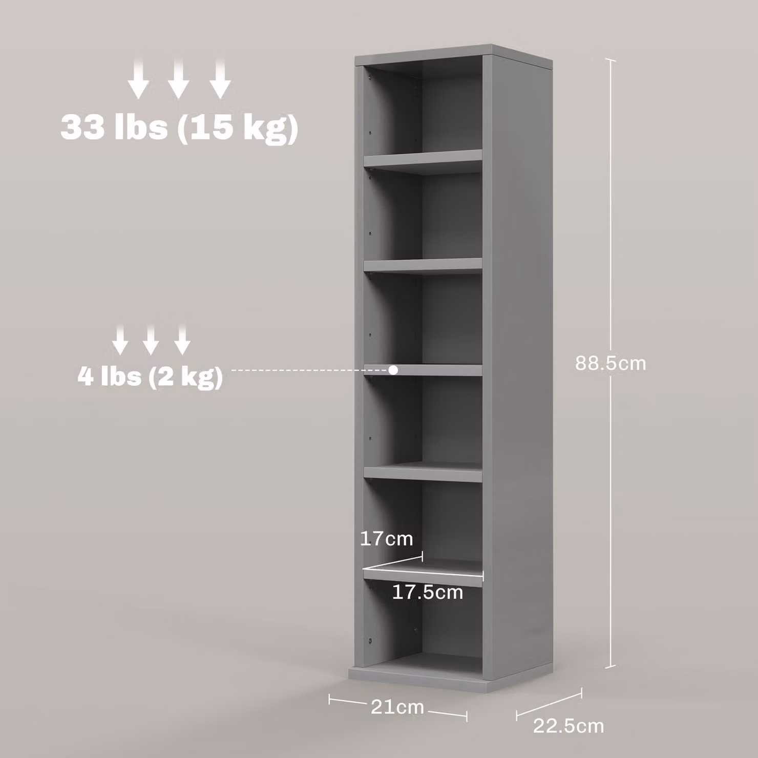 HOMCOM Set of 2 High Gloss Grey CD Media Display Tower Racks with Adjustable Shelves – 3
