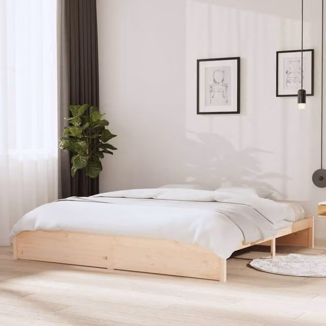 Berkfield Home Solid Wood Pine Bed Frame in Brown, 200 x 200 cm