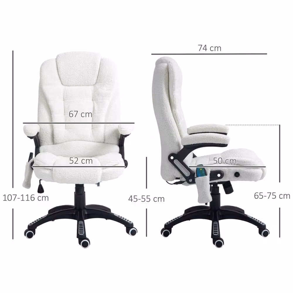 ERGOVEXA White Boucle Fabric Six-Point Massage Executive Office Chair with Armrests and 360 Degree Swivel – 2