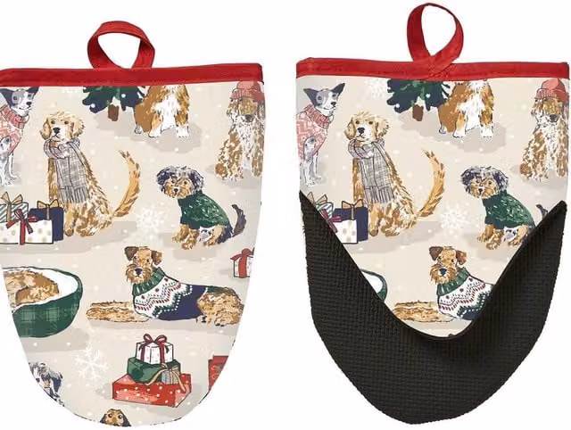 Ulster Weavers Merry Mutts Christmas Animals Cotton Micro Mitts, Red and Multicolour