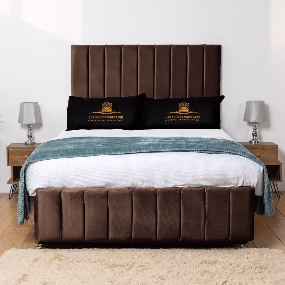 UK Bed Furniture Falcon Divan Bed with 2 Drawers and 26 Inch Headboard, Brown Velvet, W/D/H: 180 x 200 cm – 2