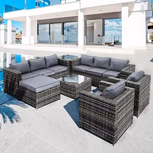 Oseasons Malta 9 Seat U-Shape Rattan Outdoor Furniture Set in Grey with Cushions – 3
