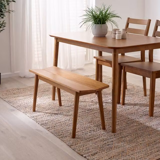 FurnitureboxUK Lynton Mid-Century Solid Rubberwood Small Dining Bench in Brown