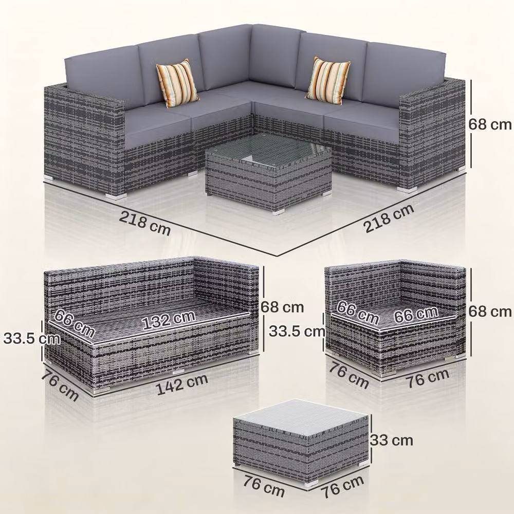OUTSUNNY 4 Piece Rattan Furniture Set with Grey Wicker Chairs and Coffee Table – 3