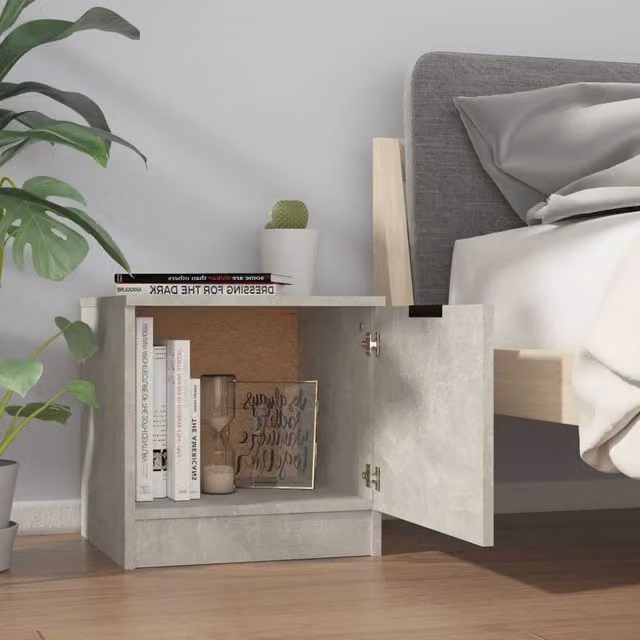 Berkfield Home Decorative Bedside Cabinet in Concrete Grey, W/D/H: 40 x 39 x 40 cm