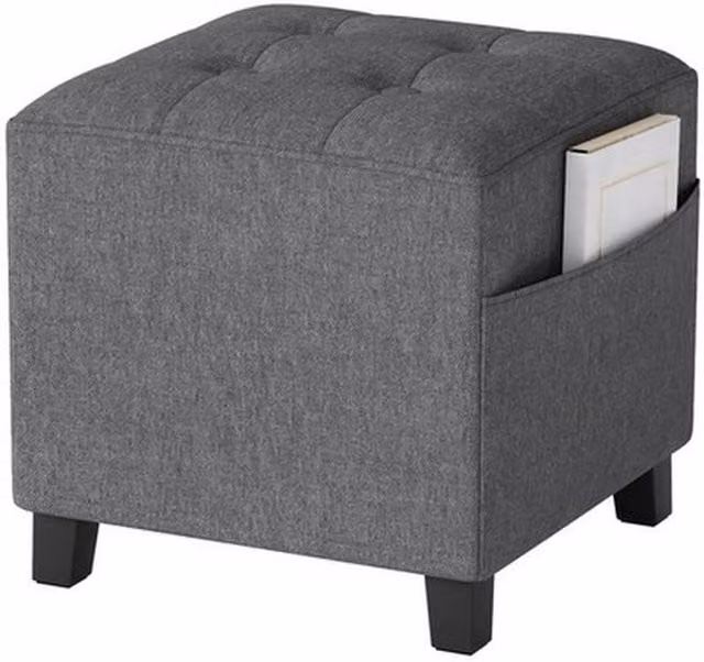 NESTLUNE Grey Fabric Rectangular Small Footstool Ottoman – 1