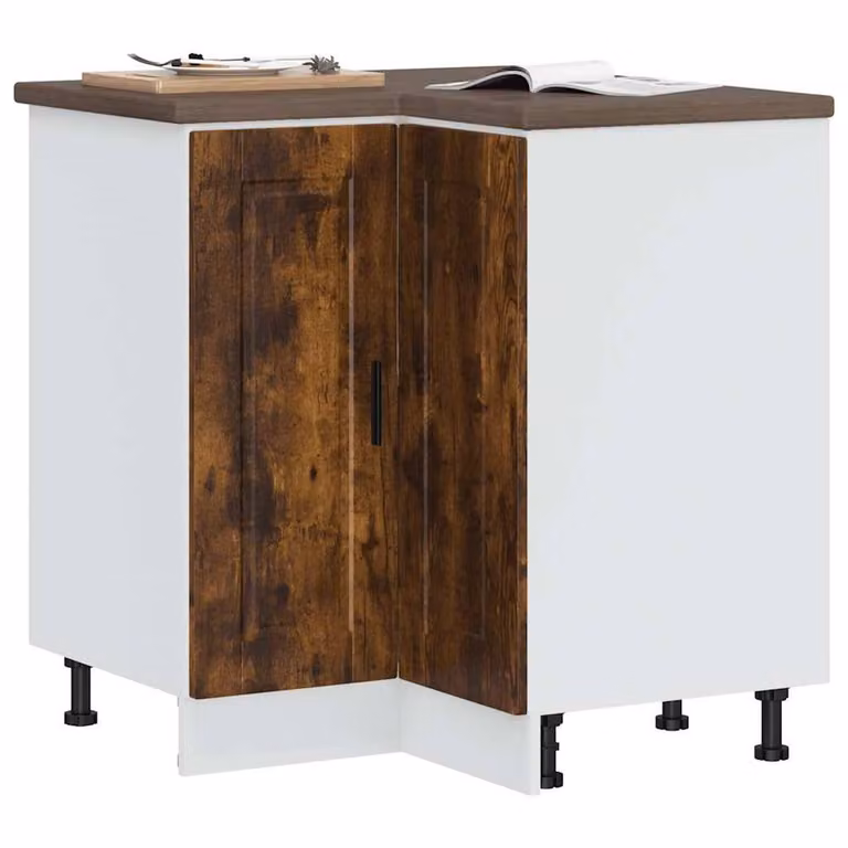 Berkfield Home Porto Smoked Oak Kitchen Corner Base Cabinet in Brown, W/D/H: 75.5 x 75.5 x 81.5 cm
