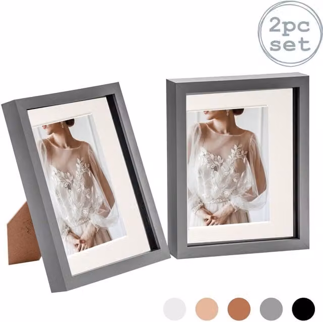 Nicola Spring Pack of 2 Rectangular 3D Box Photo Frames in Grey and Yellow, W/D/H: 25.4 x 20.32 x 20.32 cm