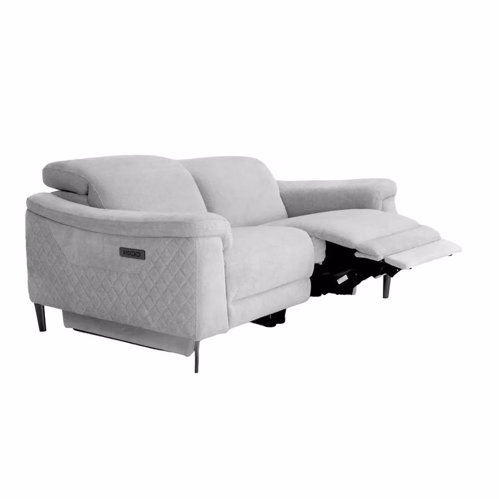 Furnishings For Less UK Oscar 2 Seater Electric Reclining Sofa in Ivory Fabric with USB Charging and Adjustable Headrest – 2