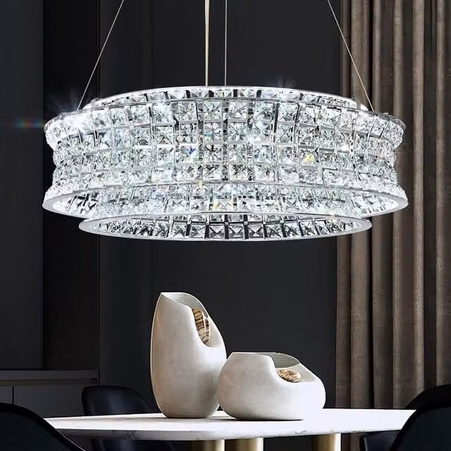 CGC Lighting Sasy Adjustable Chrome and Crystal Pendant Ceiling Light in Silver