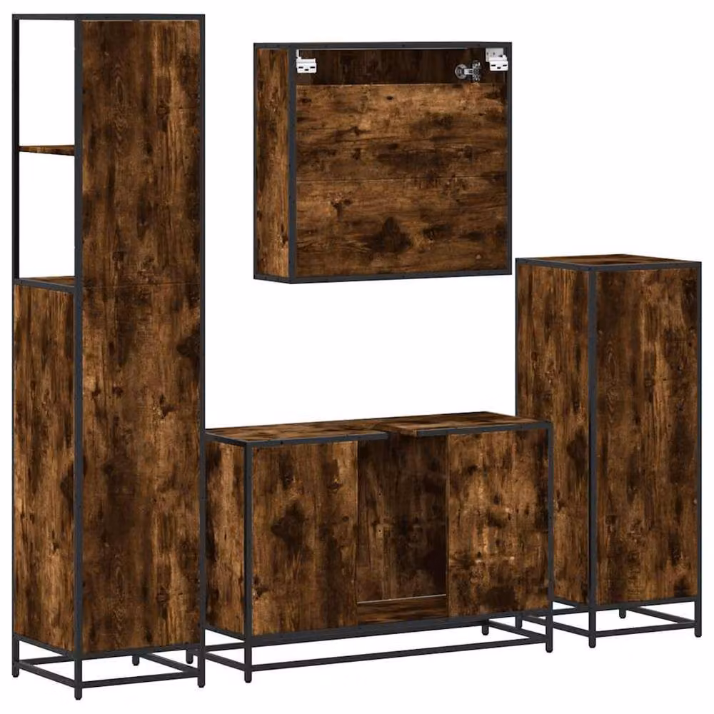 Berkfield Home 4-Piece Industrial Bathroom Furniture Set in Smoked Oak and Brown – 6