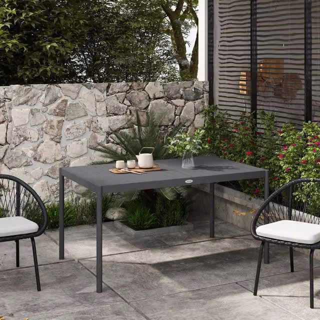 Outsunny Modern Rectangular Garden Table with Powder Coated Aluminium Frame in Matt Grey