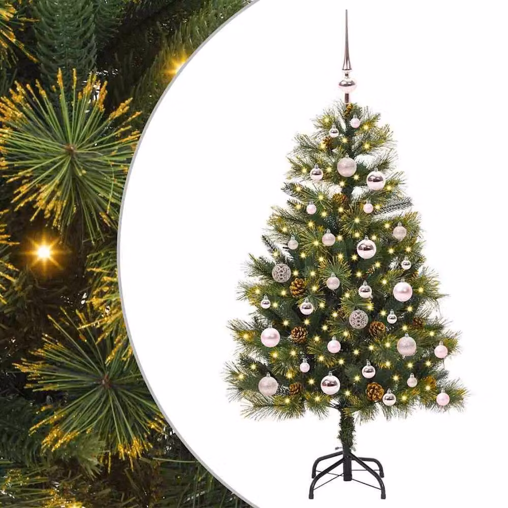 Berkfield Home Realistic Artificial Hinged Christmas Tree in Green with White Cones, Height: 120 cm – 3