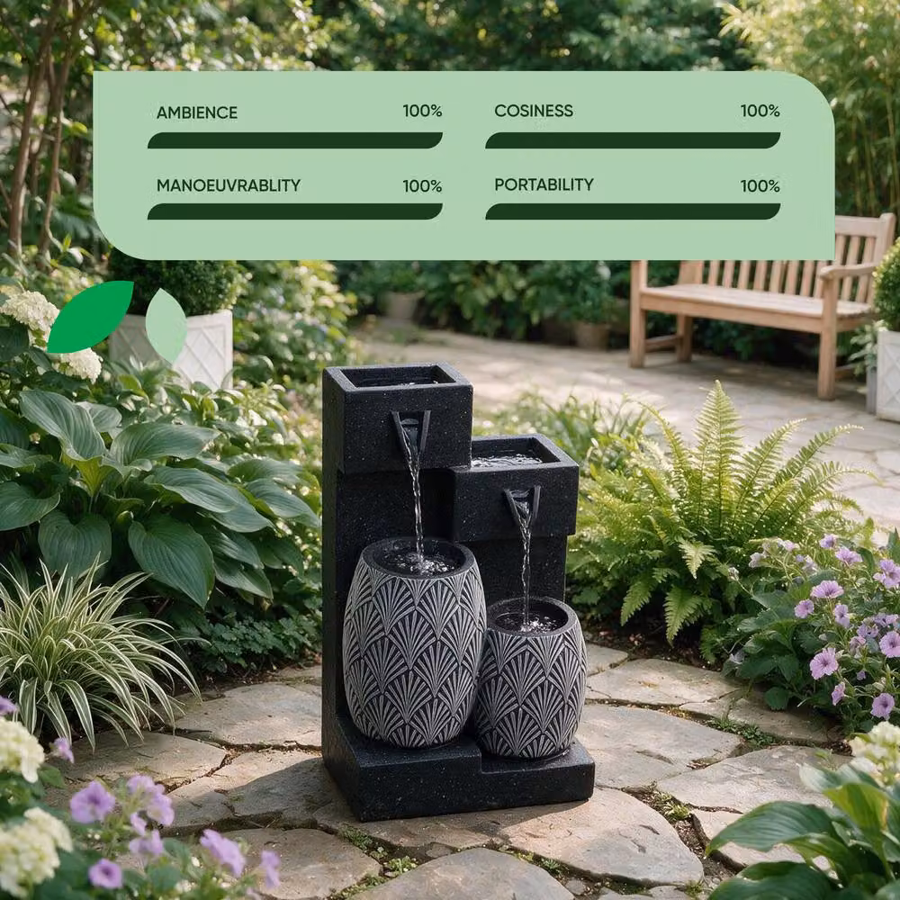 Gardenwize Solar Water Feature Double Vase Cascade in Grey with Rechargeable Battery Back-up, W/D/H: 40 x 21 x 40 cm – 5