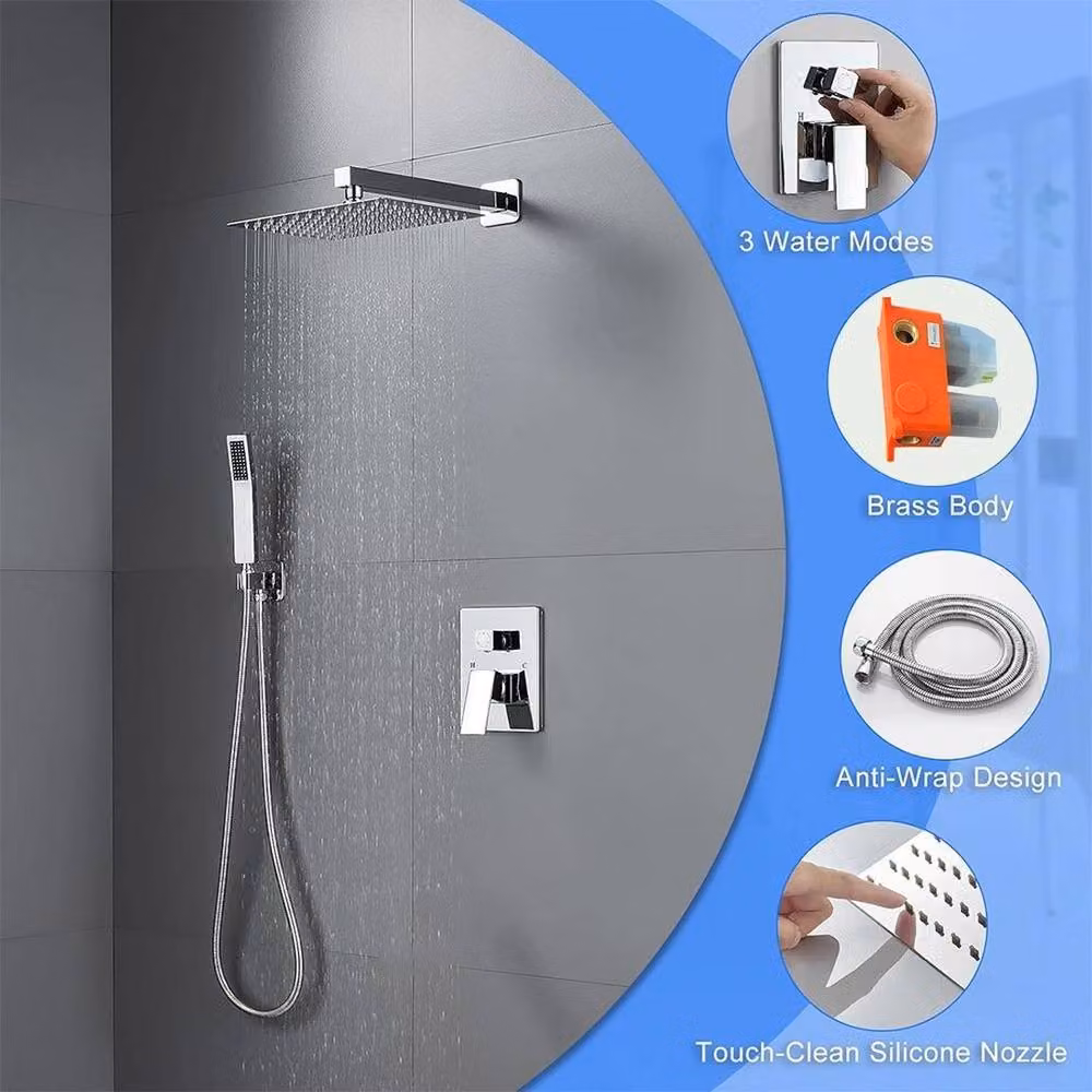 KORVIXA Concealed Chrome Thermostatic Square Shower Set in Silver – 2