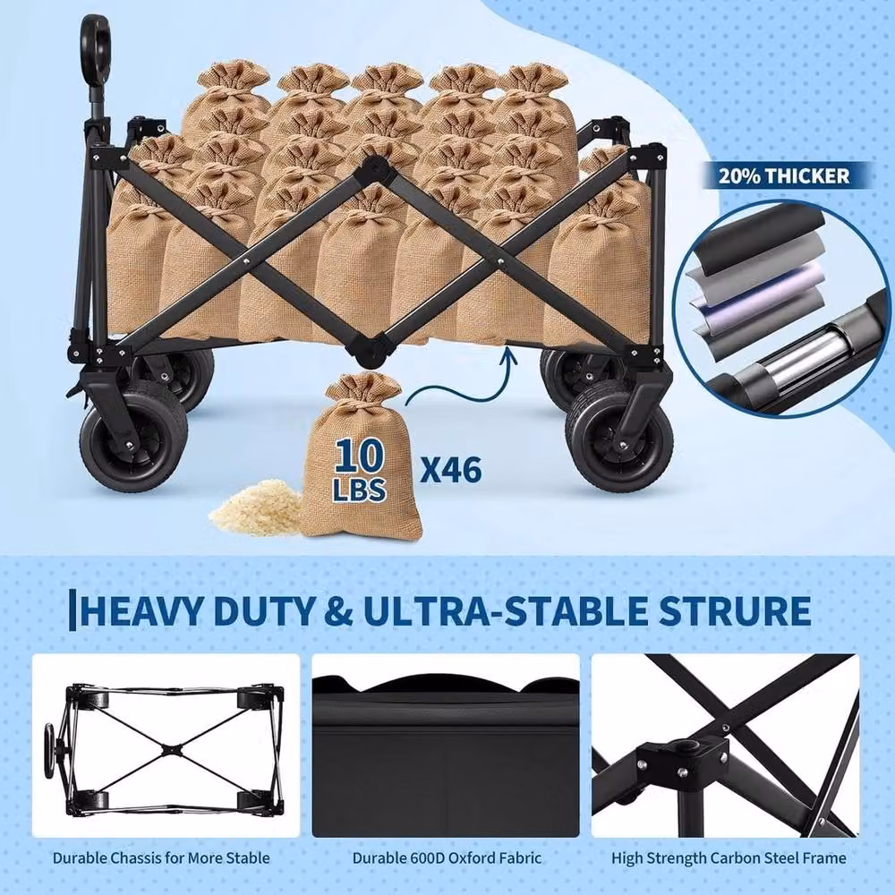 VOGREX Large Foldable Wagon Cart with Side Pockets, Black, W/D/H: 74 x 46 x 46 cm – 6