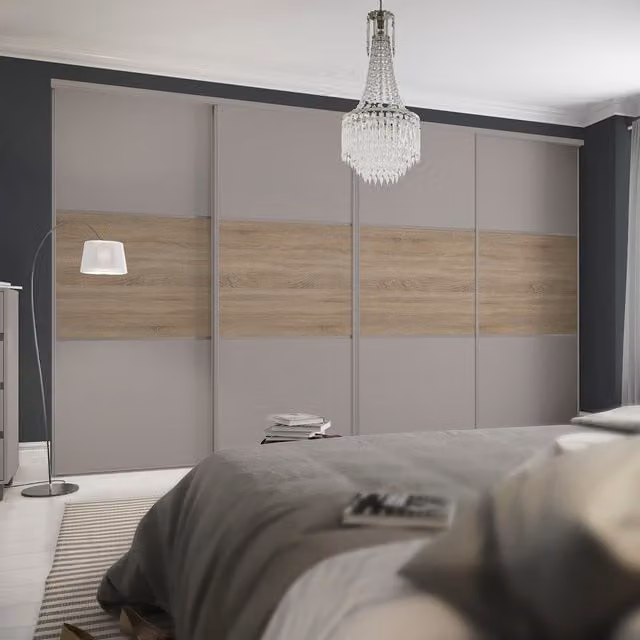 Spacepro Classic 3 Panel Sliding Wardrobe Door Kit in Cashmere and Oak