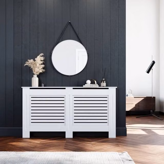 Nordara White MDF Wood Radiator Cover Cabinet with Horizontal Grill Shelf – 1